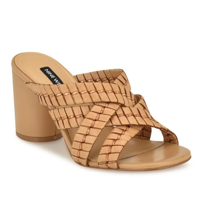 Nine West Heels Women Wenea Strappy Heeled Slide Sandals Natural