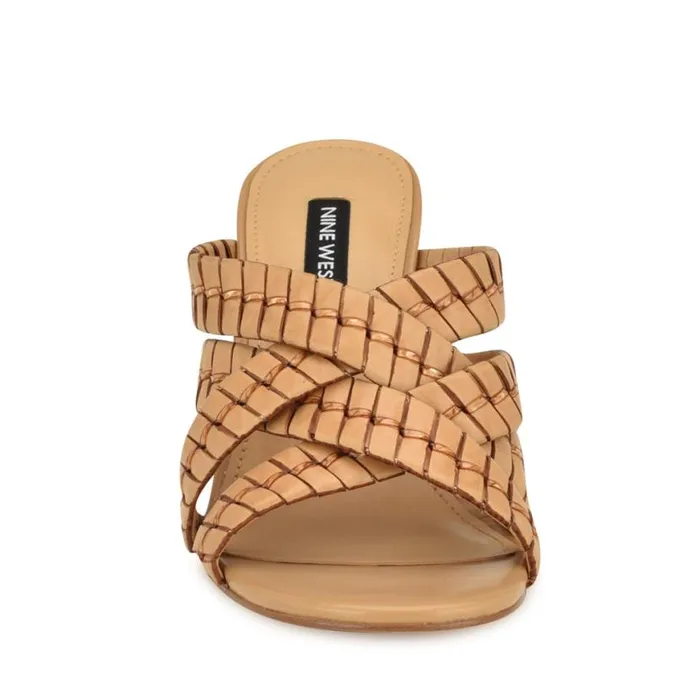 Nine West Heels Women Wenea Strappy Heeled Slide Sandals Natural