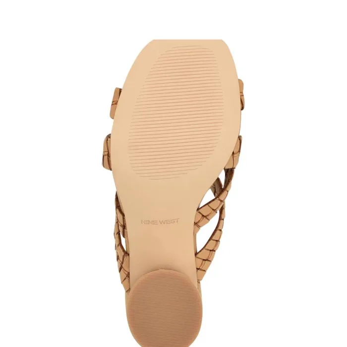 Nine West Heels Women Wenea Strappy Heeled Slide Sandals Natural