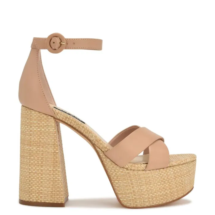 Nine West Heels Women Willie Platform Sandals Barely Nude Raffia