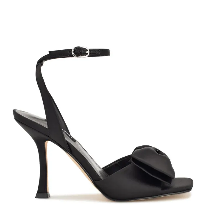 Nine West Heels Women Yaway Ankle Wrap Heeled Sandals Black Satin