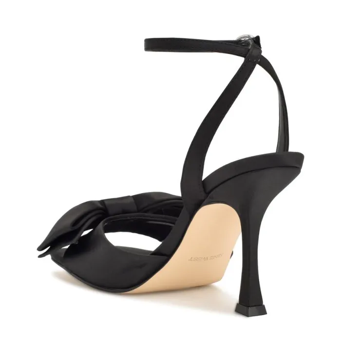 Nine West Heels Women Yaway Ankle Wrap Heeled Sandals Black Satin