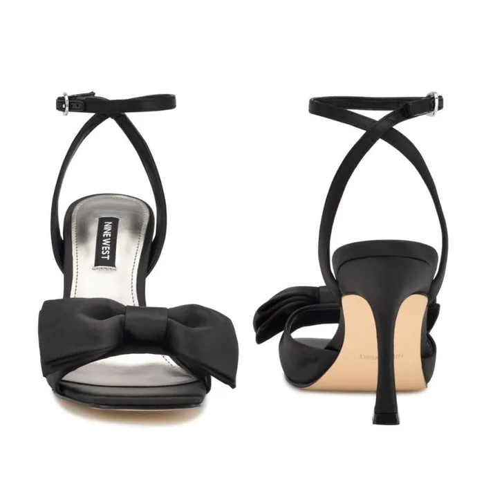 Nine West Heels Women Yaway Ankle Wrap Heeled Sandals Black Satin