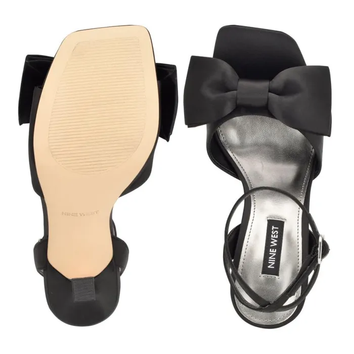 Nine West Heels Women Yaway Ankle Wrap Heeled Sandals Black Satin