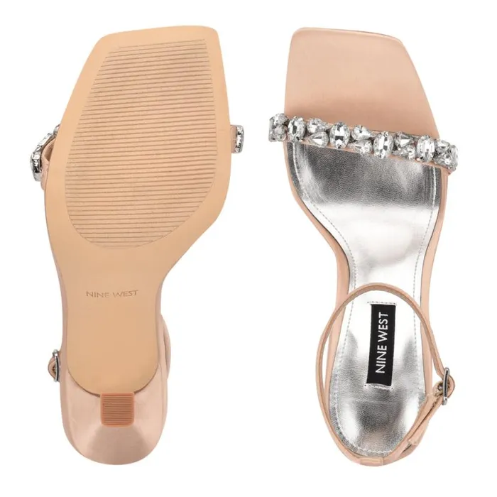 Nine West Heels Women Yazmin Ankle Strap Dress Sandals Natural Satin Crystal Nine West Heels Women Yazmin Ankle Strap Dress Sandals Natural Satin Crystal