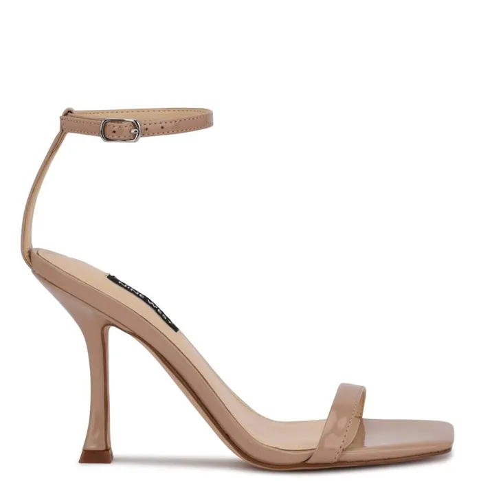 Nine West Heels Women Yess Ankle Strap Sandals Antique Taupe Patent