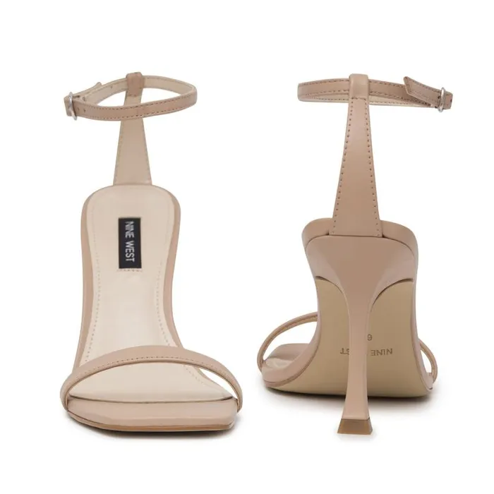 Nine West Heels Women Yess Ankle Strap Sandals Barely Nude Leather