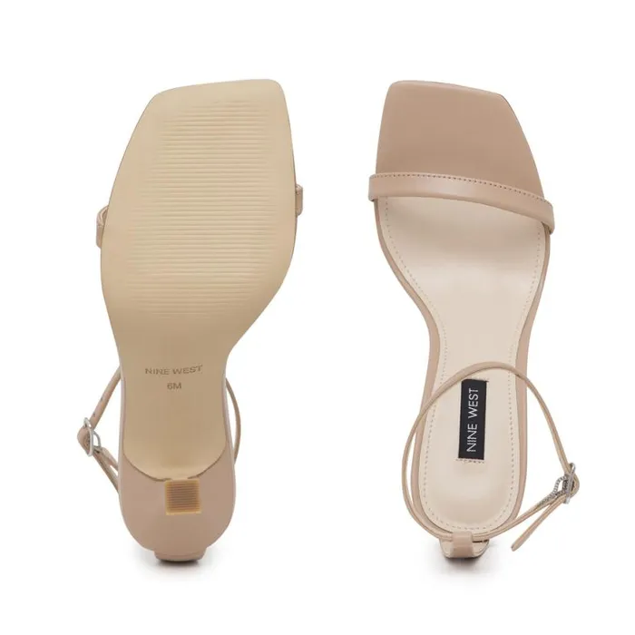Nine West Heels Women Yess Ankle Strap Sandals Barely Nude Leather