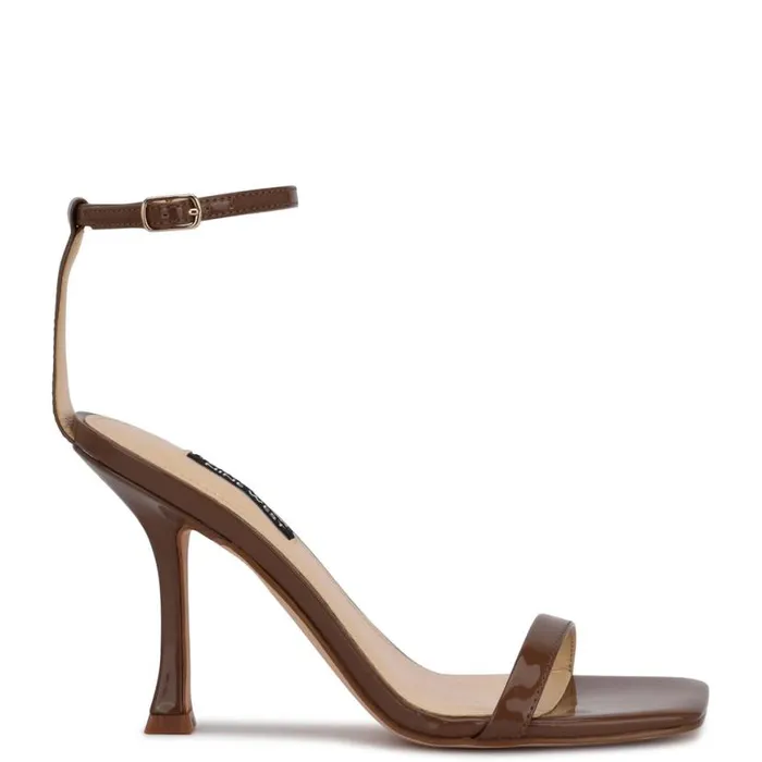Nine West Heels Women Yess Ankle Strap Sandals New Maple Patent