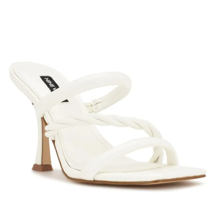 Nine West Heels Women Yester Heeled Slide Sandals White Nine West Heels Women Yester Heeled Slide Sandals White