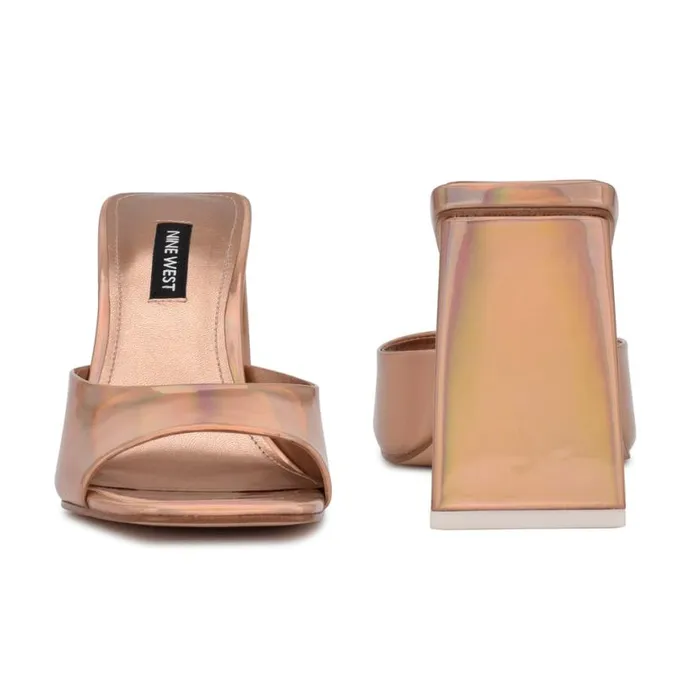 Nine West Heels Women Yougo Heeled Slide Sandals Beige Iridescent Nine West Heels Women Yougo Heeled Slide Sandals Beige Iridescent