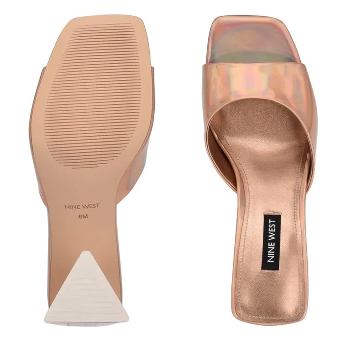 Nine West Heels Women Yougo Heeled Slide Sandals Beige Iridescent Nine West Heels Women Yougo Heeled Slide Sandals Beige Iridescent