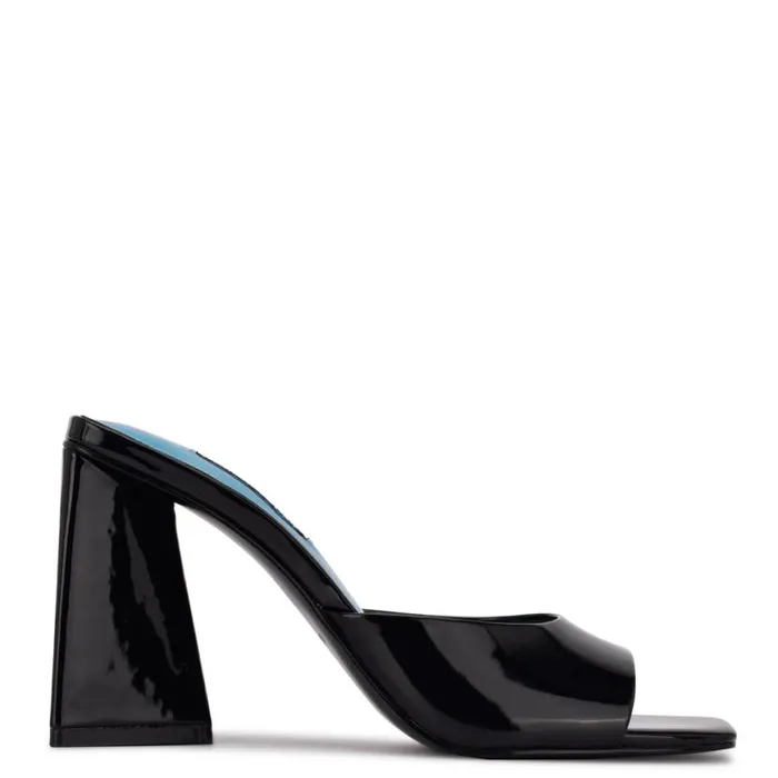Nine West Heels Women Yougo Heeled Slide Sandals Black Patent