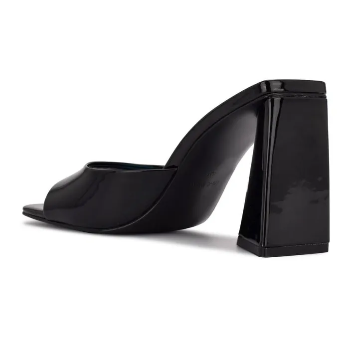 Nine West Heels Women Yougo Heeled Slide Sandals Black Patent