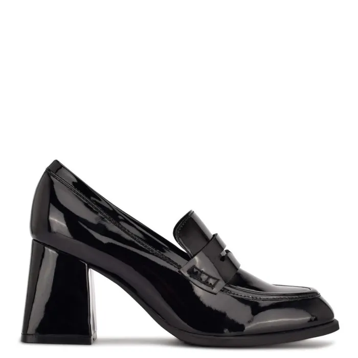 Nine West Heels Women Zest Heeled Loafers Black Patent
