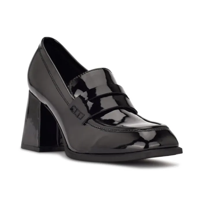 Nine West Heels Women Zest Heeled Loafers Black Patent