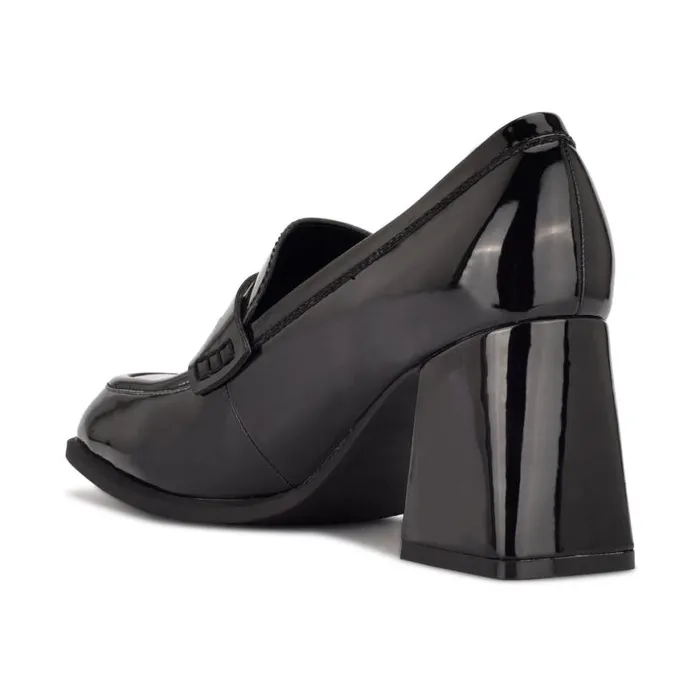 Nine West Heels Women Zest Heeled Loafers Black Patent