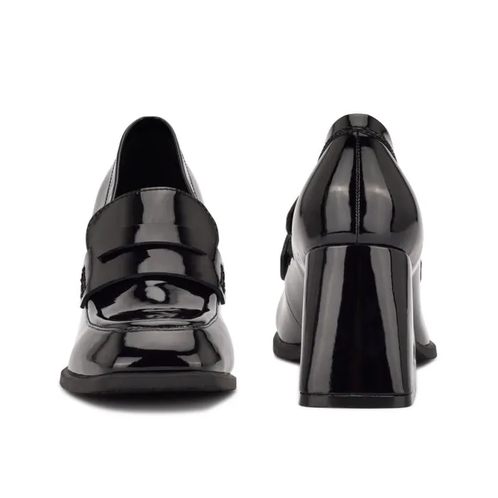 Nine West Heels Women Zest Heeled Loafers Black Patent