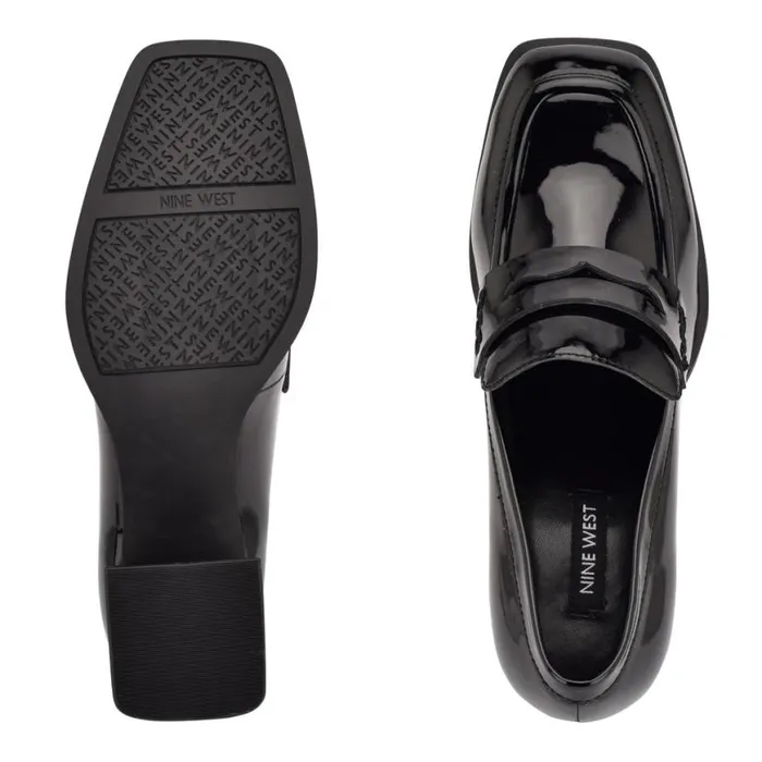 Nine West Heels Women Zest Heeled Loafers Black Patent