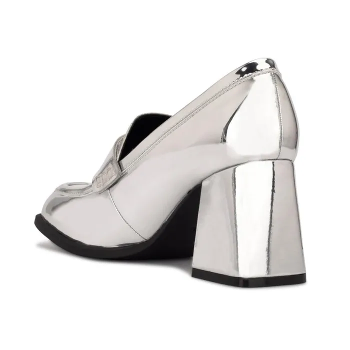 Nine West Heels Women Zest Heeled Loafers Silver Mirror Metallic