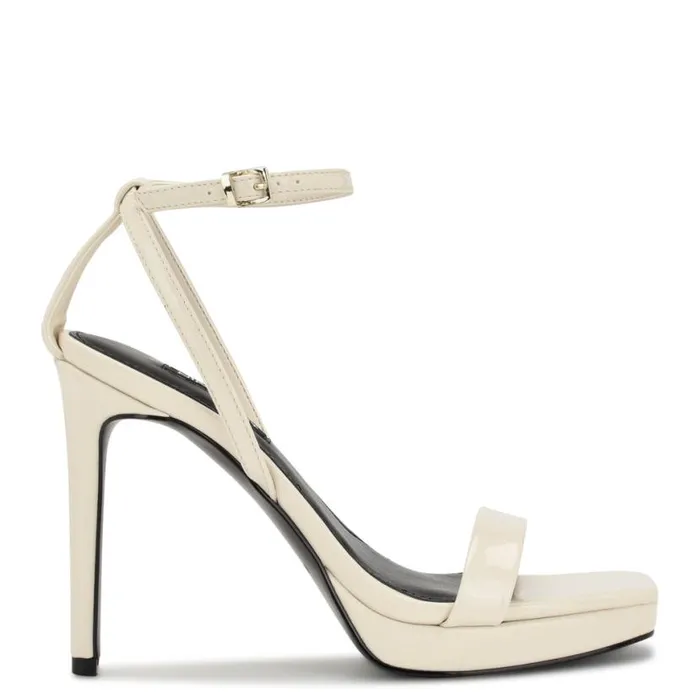 Nine West Heels Women Zilo Platform Sandals Chic Cream Patent
