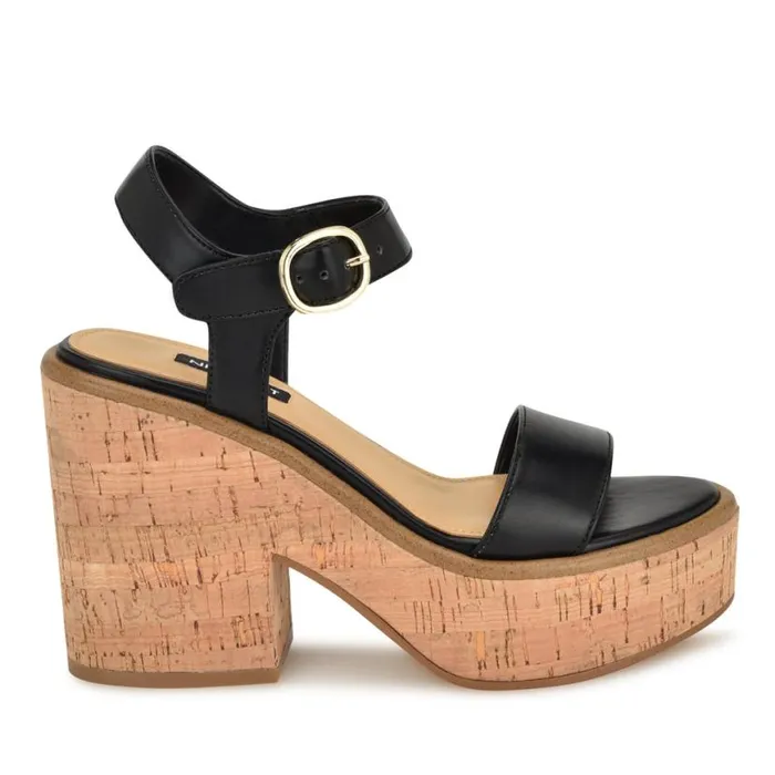 Nine West Sandals Women Amye Ankle Strap Wedge Sandals Black