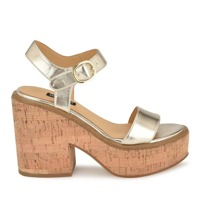 Nine West Sandals Women Amye Ankle Strap Wedge Sandals Platino