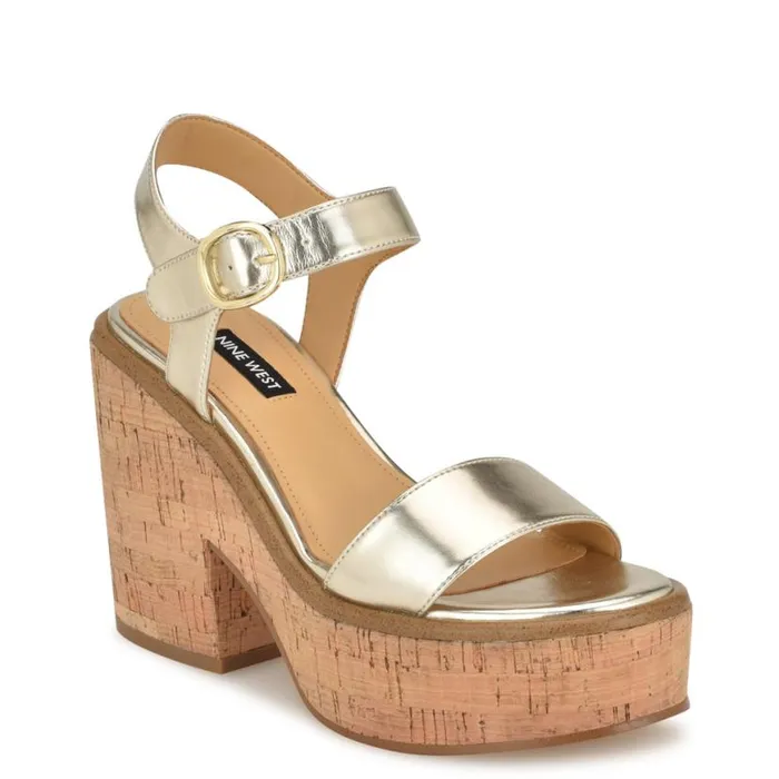 Nine West Sandals Women Amye Ankle Strap Wedge Sandals Platino Nine West Sandals Women Amye Ankle Strap Wedge Sandals Platino