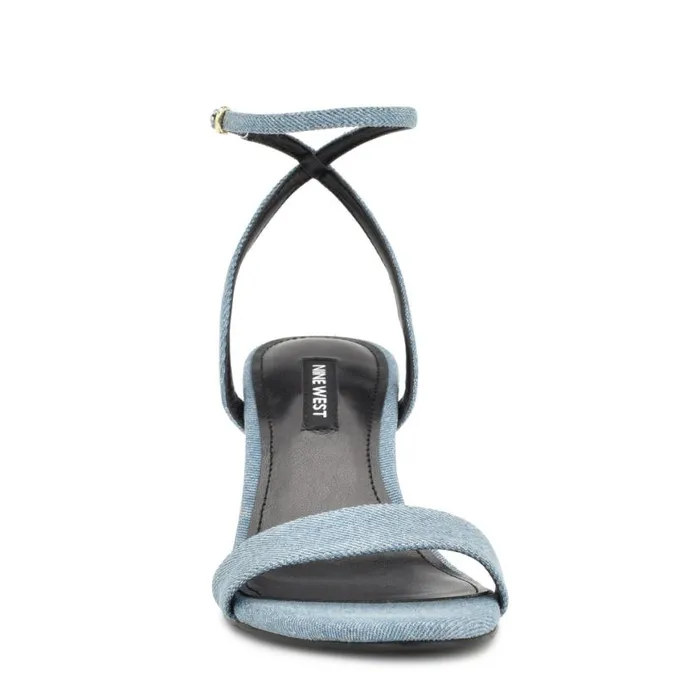 Nine West Sandals Women Anny Ankle Strap Heeled Sandals Blue Denim Fabric Nine West Sandals Women Anny Ankle Strap Heeled Sandals Blue Denim Fabric