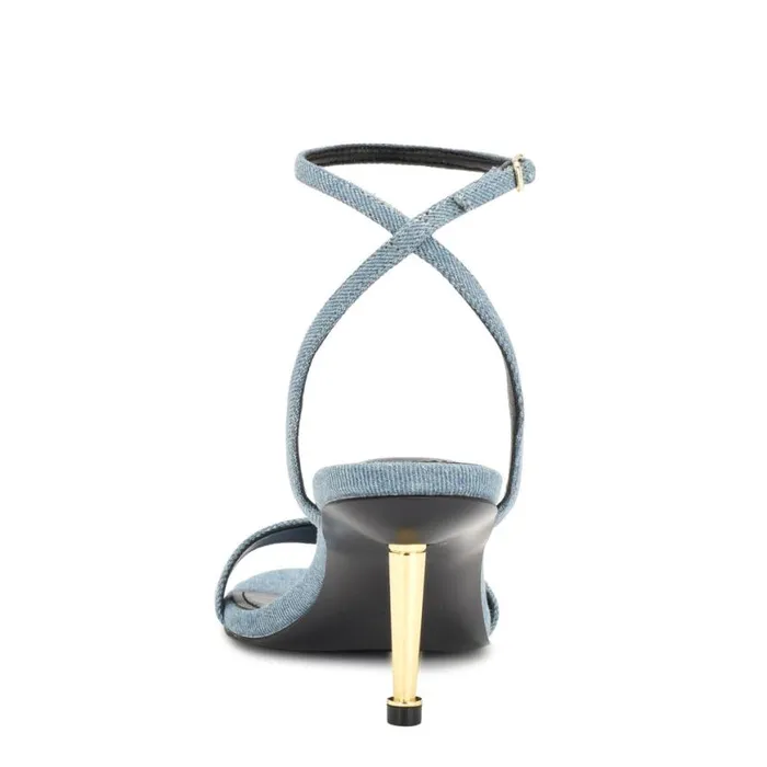 Nine West Sandals Women Anny Ankle Strap Heeled Sandals Blue Denim Fabric Nine West Sandals Women Anny Ankle Strap Heeled Sandals Blue Denim Fabric