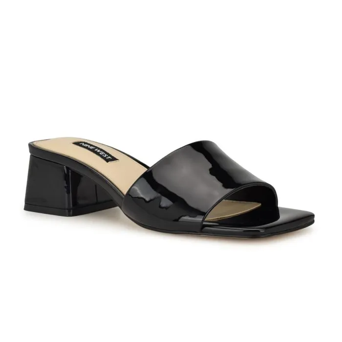 Nine West Sandals Women Bamsy Block Heel Slide Sandals Black Patent Nine West Sandals Women Bamsy Block Heel Slide Sandals Black Patent