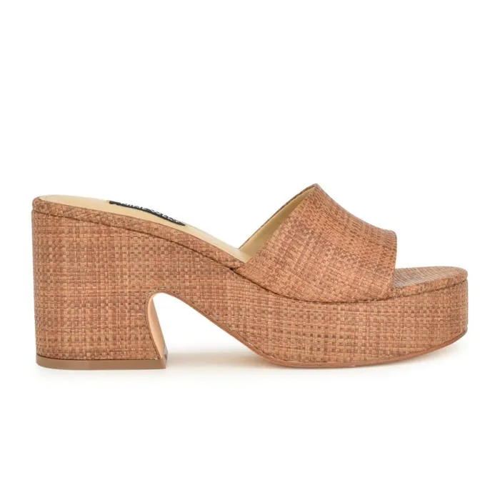 Nine West Sandals Women Boone Platform Slide Sandals Brown Raffia