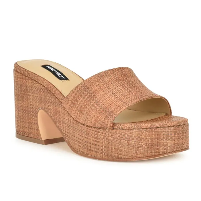 Nine West Sandals Women Boone Platform Slide Sandals Brown Raffia
