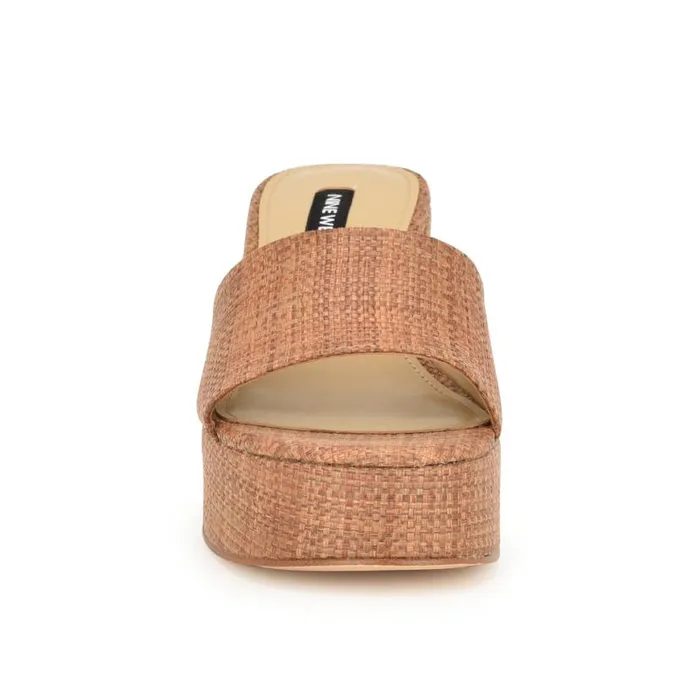 Nine West Sandals Women Boone Platform Slide Sandals Brown Raffia
