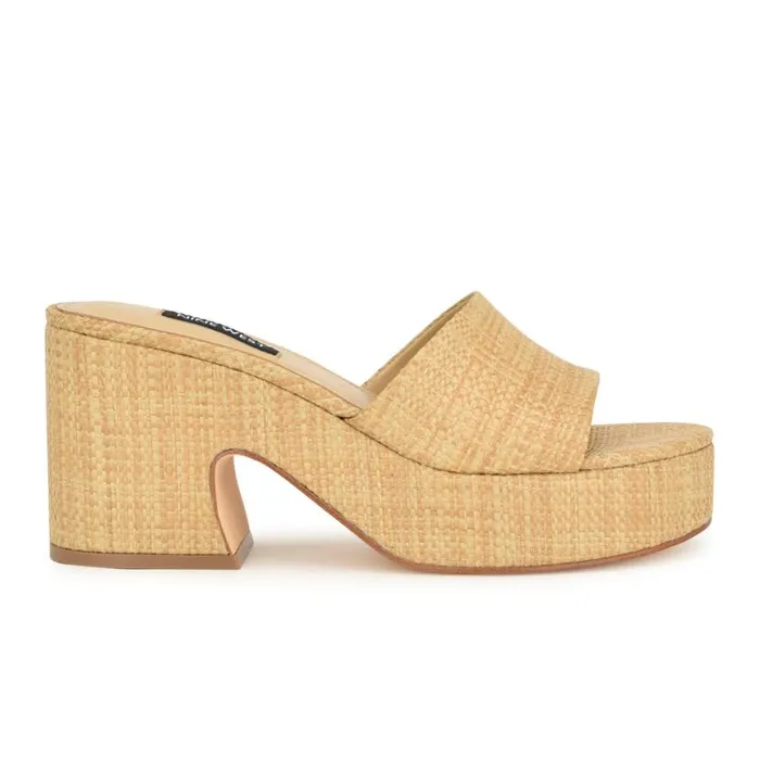 Nine West Sandals Women Boone Platform Slide Sandals Natural Raffia