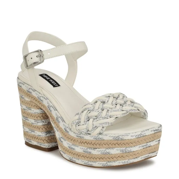 Nine West Sandals Women Cinka Woven Platform Sandals Whitesilver