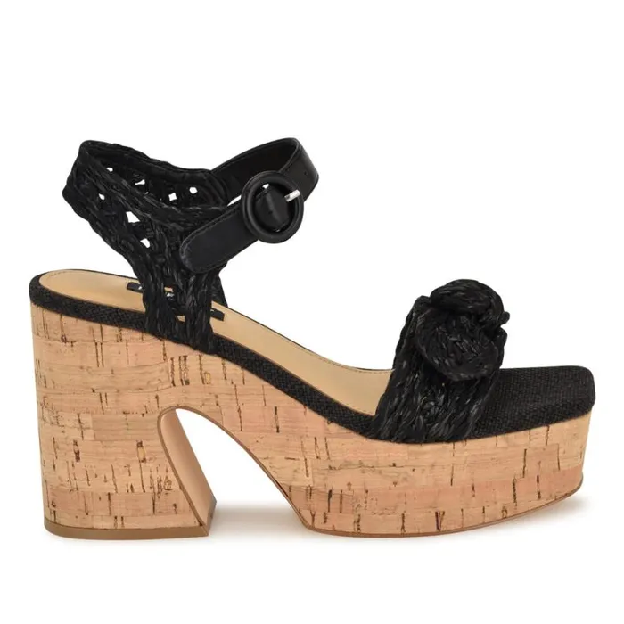 Nine West Sandals Women Comiele Platform Sandals Black Raffia