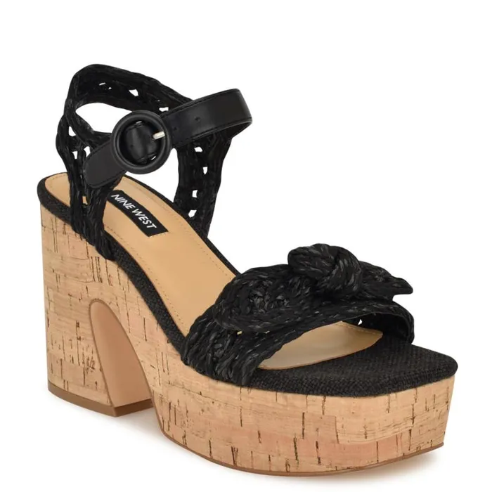 Nine West Sandals Women Comiele Platform Sandals Black Raffia