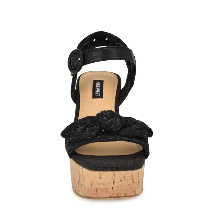 Nine West Sandals Women Comiele Platform Sandals Black Raffia