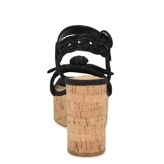 Nine West Sandals Women Comiele Platform Sandals Black Raffia