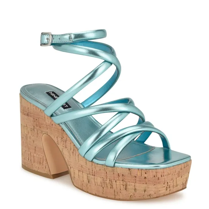 Nine West Sandals Women Corke Platform Wedge Strappy Sandals Light Blue Nine West Sandals Women Corke Platform Wedge Strappy Sandals Light Blue