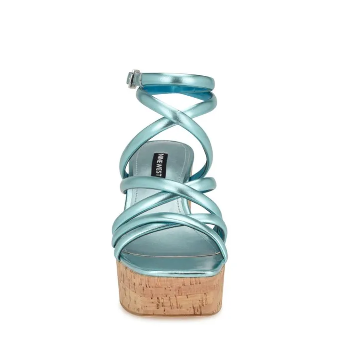 Nine West Sandals Women Corke Platform Wedge Strappy Sandals Light Blue Nine West Sandals Women Corke Platform Wedge Strappy Sandals Light Blue