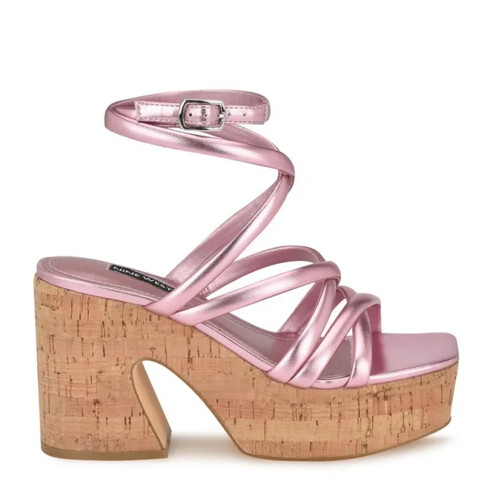 Nine West Sandals Women Corke Platform Wedge Strappy Sandals Pink