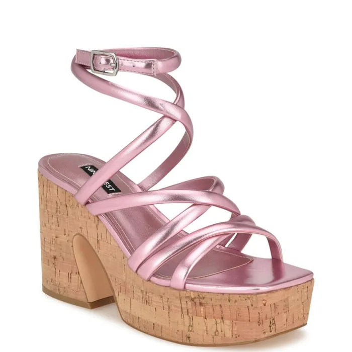 Nine West Sandals Women Corke Platform Wedge Strappy Sandals Pink