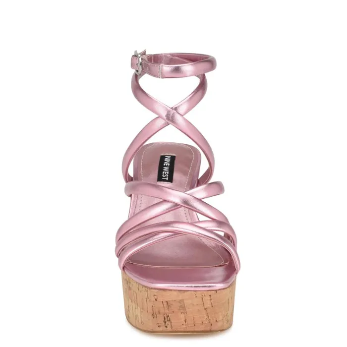 Nine West Sandals Women Corke Platform Wedge Strappy Sandals Pink