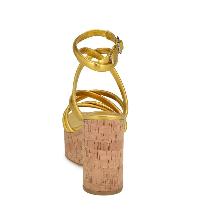 Nine West Sandals Women Corke Platform Wedge Strappy Sandals Yellow
