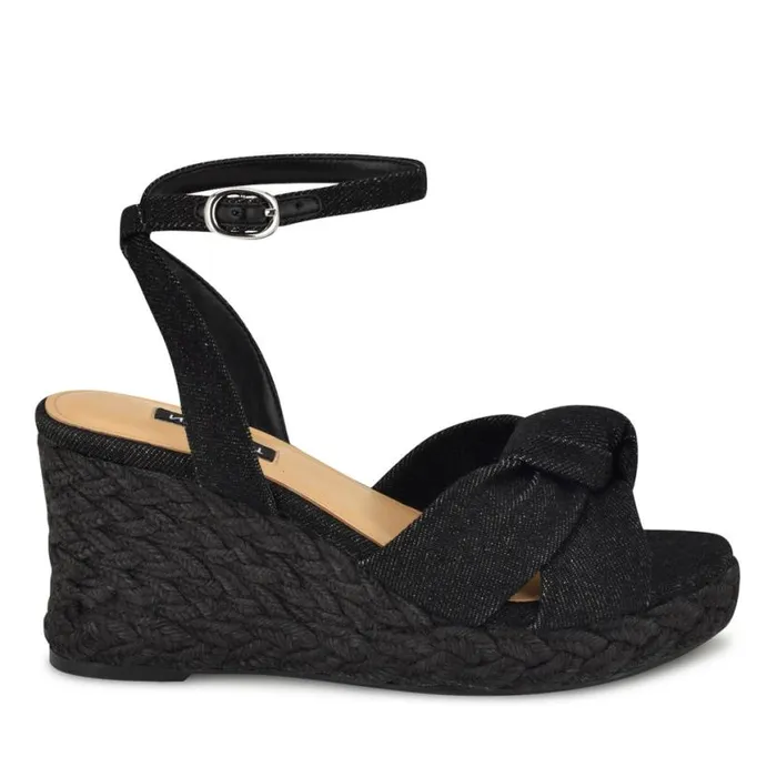 Nine West Sandals Women Dotime Espadrille Wedge Sandals Black Denim