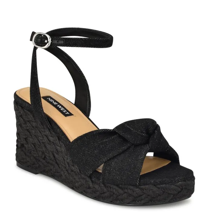 Nine West Sandals Women Dotime Espadrille Wedge Sandals Black Denim
