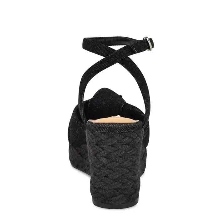 Nine West Sandals Women Dotime Espadrille Wedge Sandals Black Denim