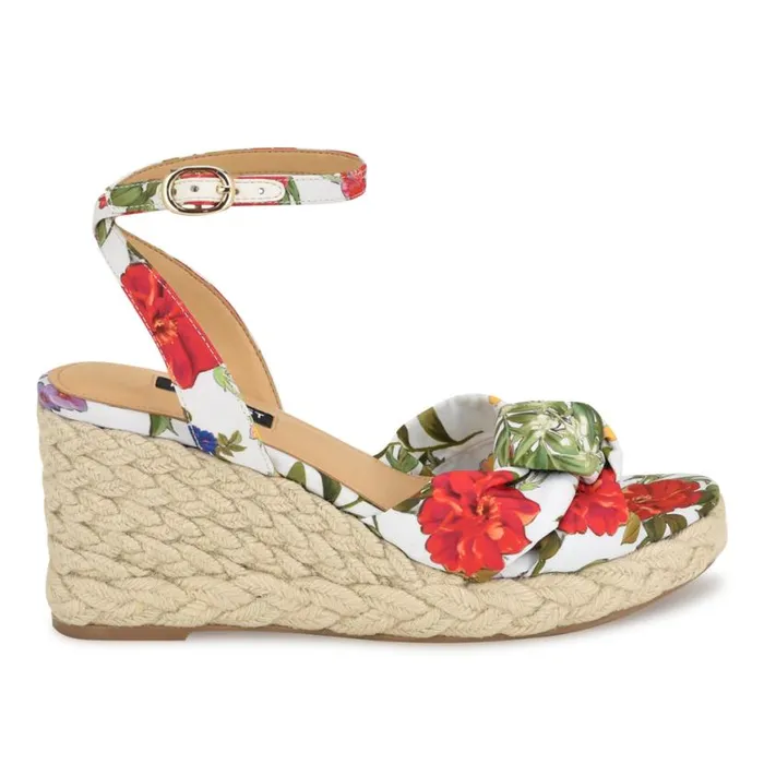Nine West Sandals Women Dotime Espadrille Wedge Sandals White Floral